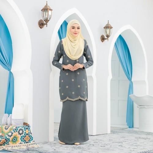 Kurung Seroja - Dark Grey