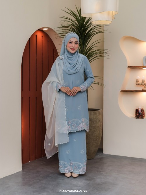 Kurung Mawar - Ash Blue Kurung Mawar - Ash Blue