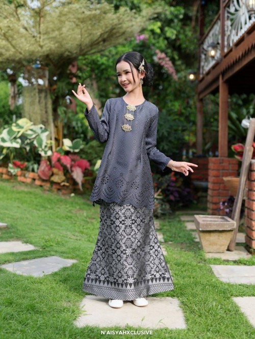 Kurung Qaseh Kids - Black Grey (4-6)