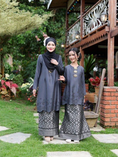 Kurung Qaseh Kids - Black Grey (4-6)