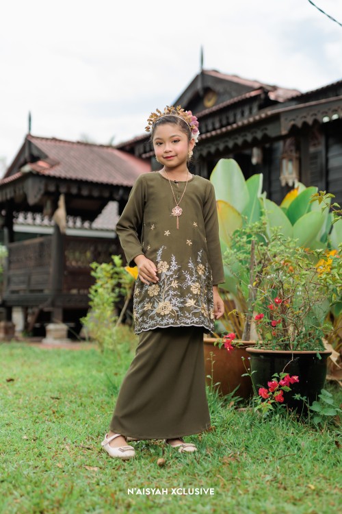 Kurung Azeera Kids - Dark Olive