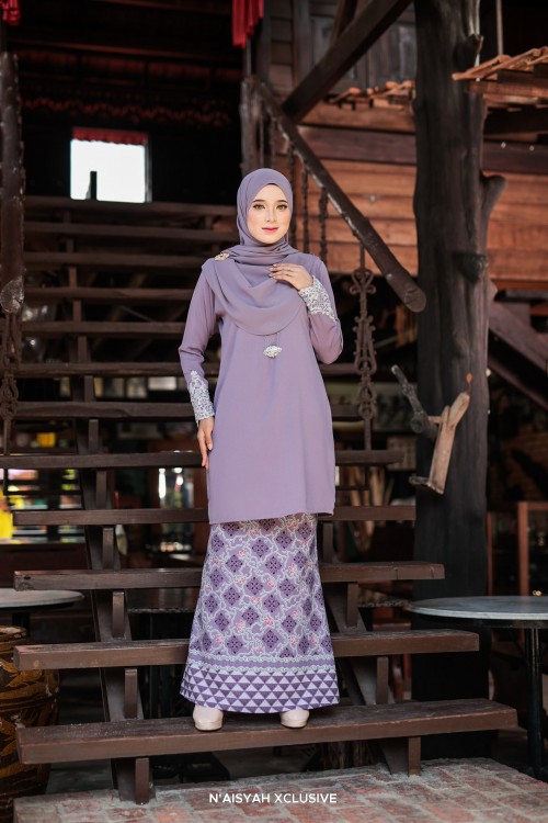 Kurung Aleeya Dewasa - Dark Lavender