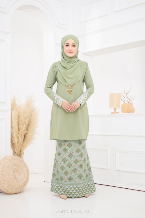 Kurung Aleeya Dewasa - Light Olive