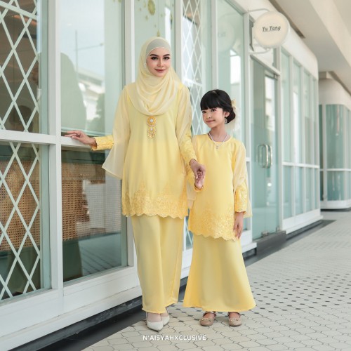 Kurung Nusaiba Kids - Soft Yellow