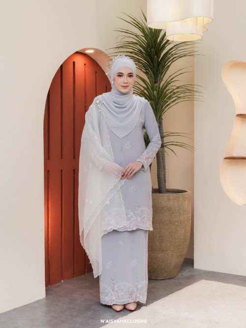 Kurung Mawar - Silver Grey Kurung Mawar - Silver Grey