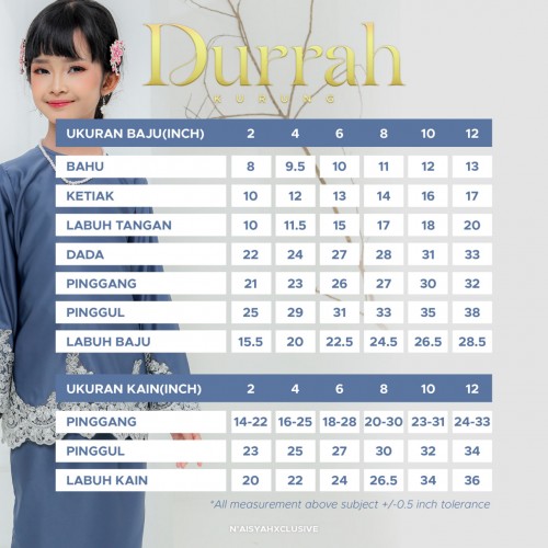 Kurung Durrah Kids - Dusty Blue